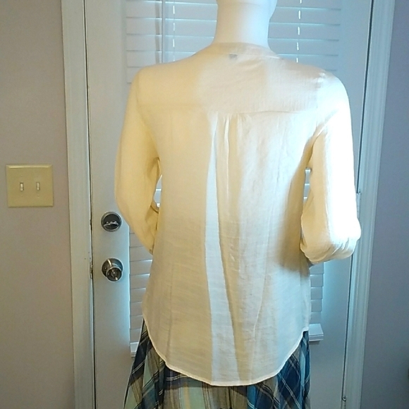 Mine Anthropologie Cream Cotton Blend Rayon Lace 3/4 Sleeves Blouse Size S - Picture 2 of 13